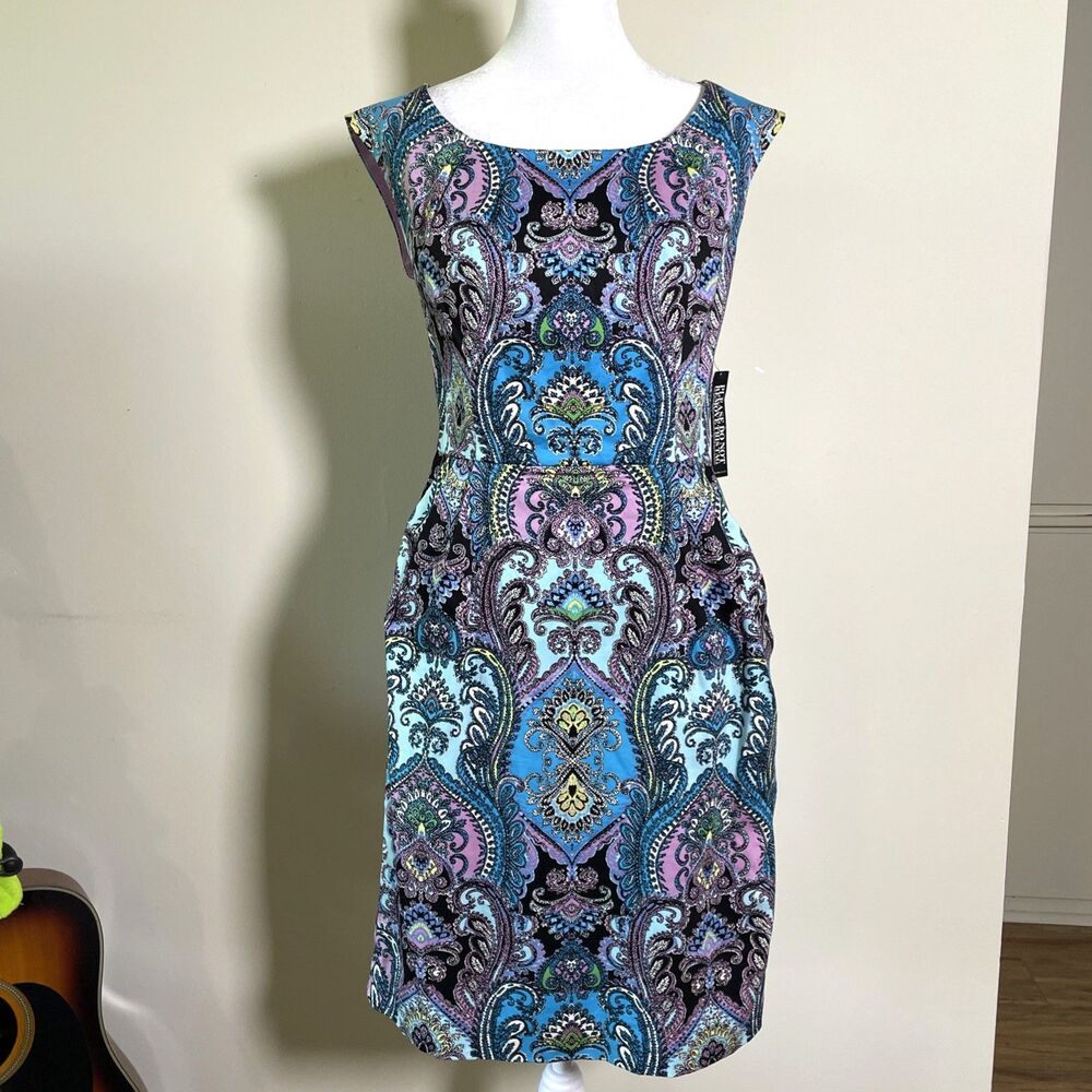 New York & Company Womens Dress Size 8 Multicolor Paisley Sleeveless Stretch NWT